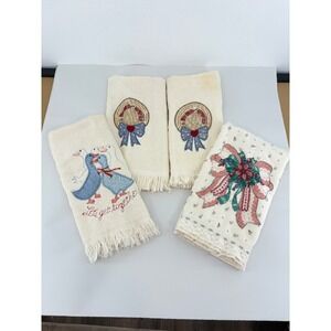 Vintage Cannon Kitchen Towel Lot of 4 Embroidered Ducks Sun Hat Bow Cotton USA
